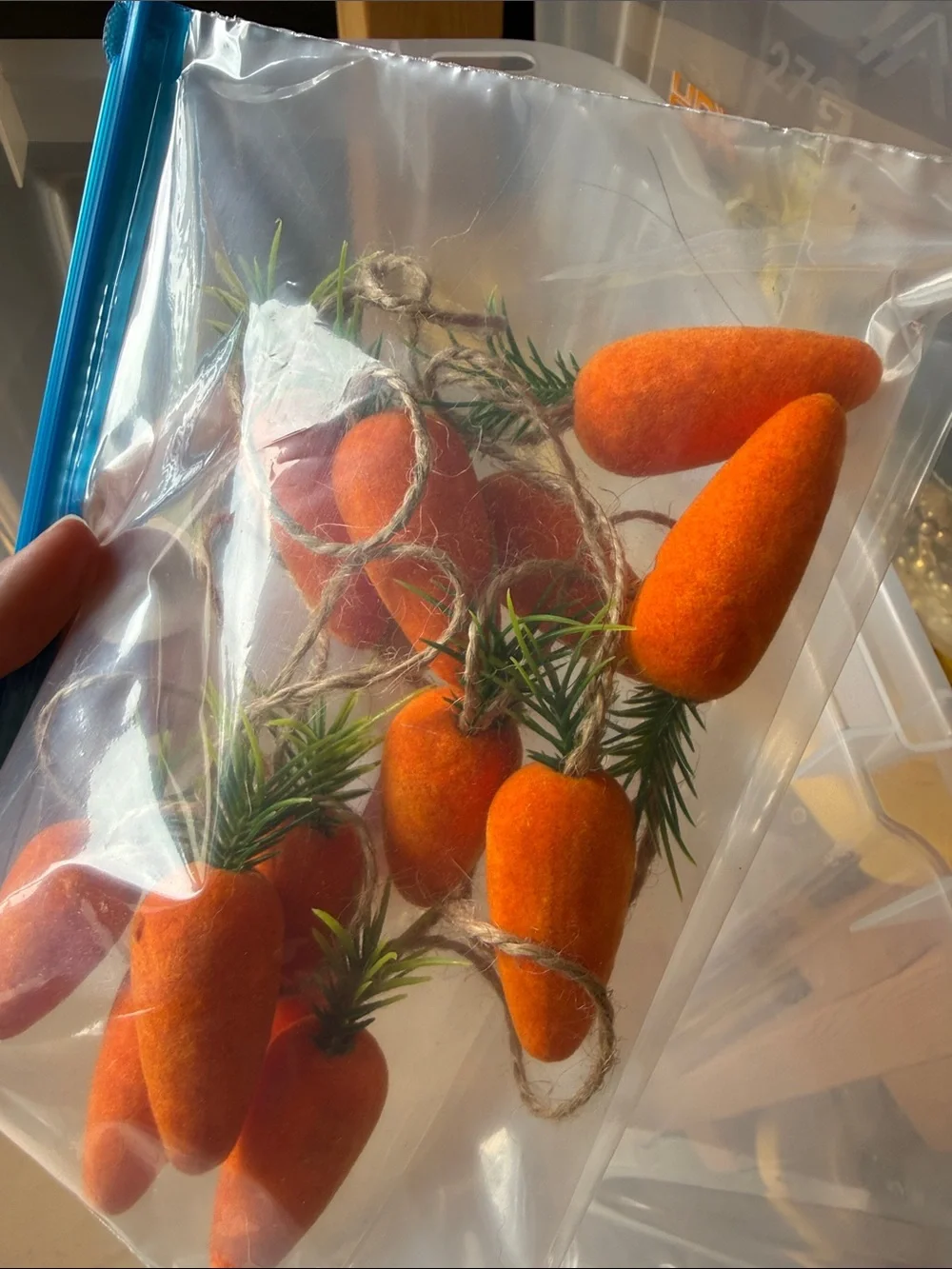 Set of Decorative Orange Velvet Carrots with Jute Hangers